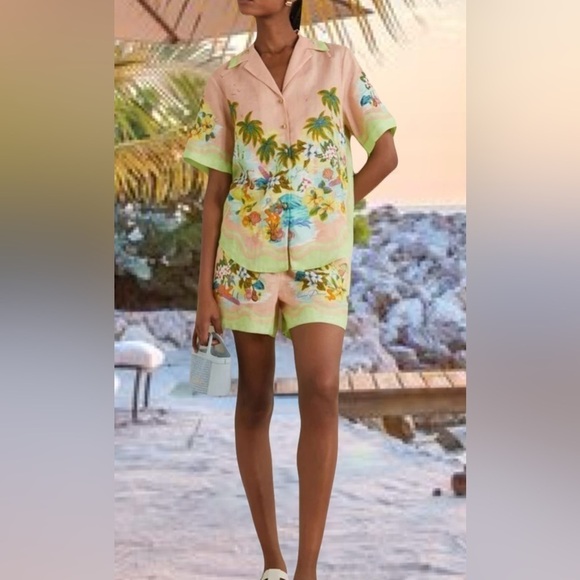 Cocomo Island Loose Fit Casual Shorts Set Single-Breasted Tropical Top - Picture 5 of 16